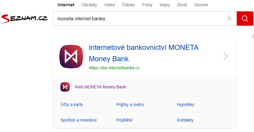seznam vyhledávání výrazu moneta internet banka